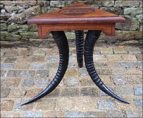 Black Forest Ibex Horns Tripod Side End Table Hunting Original Rare Early 20th C