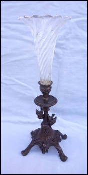 Trumpet Vase Baccarat Crystal Twisted Horn Spelter Base Birds Late 19th C