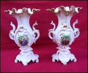 Gilt Hand Painted Porcelain Pair Vases Violin Drum Paris 1900 