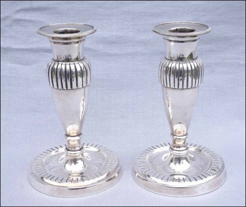 Victorian Cut Silverplate Pair Candlestick Early 19th Century