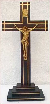 Altar Crucifix Gilt Spelter Bronze Inlaid Rosewood
