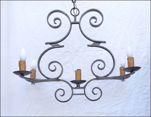 Wrought Iron Chandelier 5 Lights Blacksmith Large 28 1/4