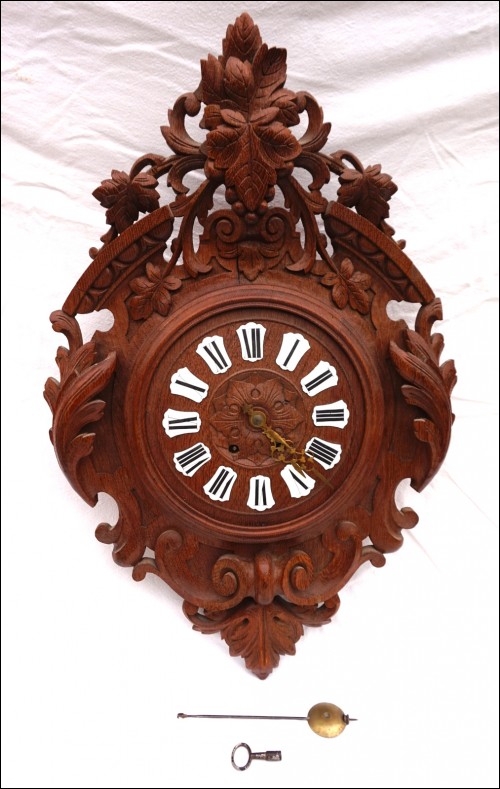 Large Black Forest Wall Clock Carved Wood 8 Days Movement Gong 28
