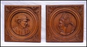 Couple of Breton Quimper Carved Wood Panels Medallion Vintage