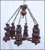 Quimper Breton French Cut Carved Figures 6 Light Chandelier Musician Bagpipe