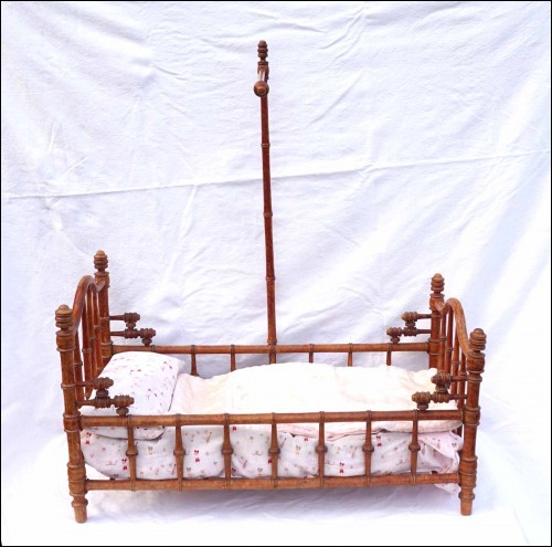 Antique French Faux Bamboo Large Doll Bed Canopy 1900