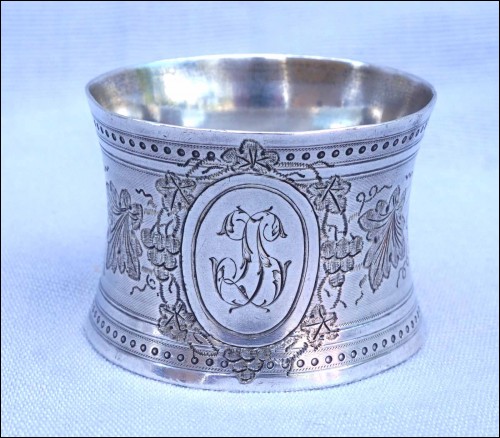 Sterling Silver Napkin Ring Grapes Mono JL Late 19th C