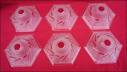 Art Deco Frosted Clear Glass Set of 6 Shades Bobeches Bowl 1940