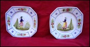 HB HENRIOT QUIMPER Vintage Pair Couple Bretons Octagonal Plates