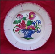 ST CLEMENT Flower Basket Plate Hand Painted Faience 1900's
