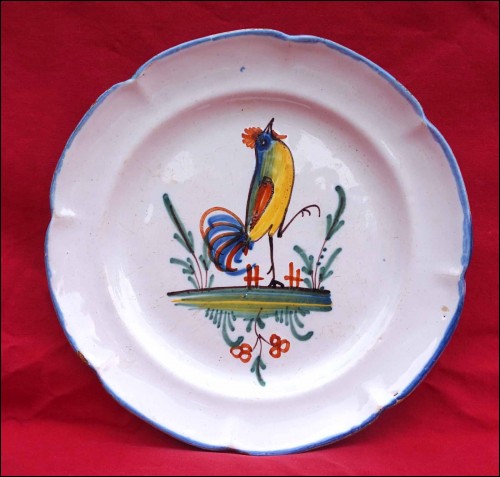 ROOSTER NEVERS Hand Painted Faience Plate 18th Century