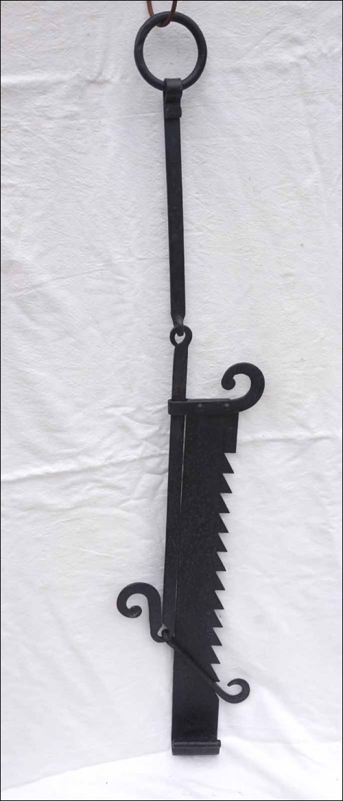 Antique Wrought Iron Large Adjustable Trammel Fireplace Sawtooth 19th C