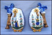 HR QUIMPER Pair Bagpipe Wall Pockets Couple Breton Hand Painted Faience 1900 11