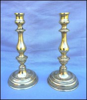 Antique French Pair Candlestick Brass Early 18th Century