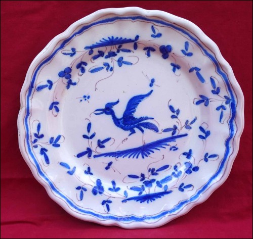 Martres Tolosane Matet Hand Painted Faience Cobalt Blue Ibis Heron Plate 