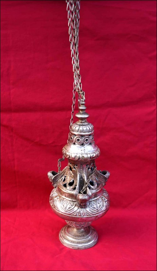 Antique French Church Chapel Thurible Incense Burner Silverplate Late 18th C