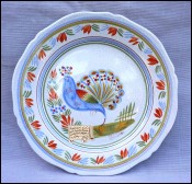 HENRIOT QUIMPER Peacock Rooster Scalloped Plate Vintage