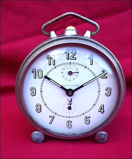 JAZ FORTIC 1970 French Mechanical Alarm Clock Chrome Repetition