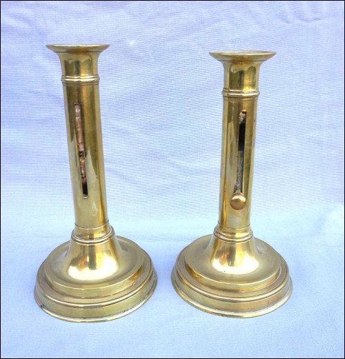 Brass Push Up Candlestick Pair Provincial 19th C