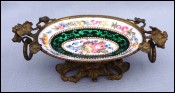 Art Nouveau Hand Enamel Painted Copper Small Footed Dish Gilt Bronze 1900