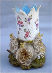 German Porcelain Flowers Relief Bridal Small Vase 19th C