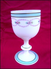 Antique Porthieux French Opaline Chalice Footed Goblet Glass Hand Painted Flowers Garland  19th C