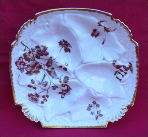 Art Nouveau LIMOGES A Klingenberg French Gilt Porcelain Square Oyster Plate 1886