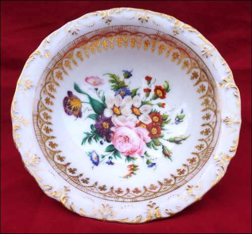 Paris Porcelain Bowl Gold Hand Painted Flowers Birds Cabochon Sevres Style Early 19th C