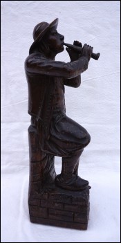 QUIMPER Breton Musician Fife Player Wood Carved Figure Early 20th C
