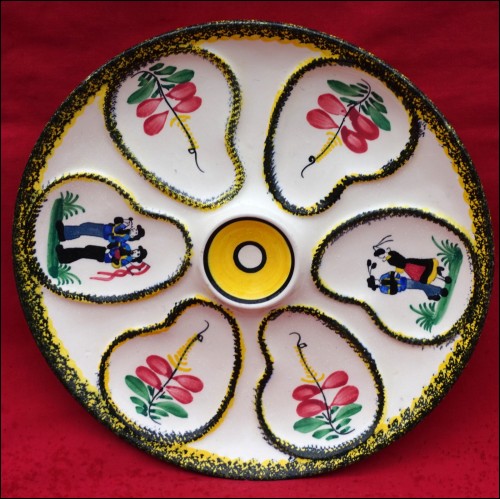 HENRIOT QUIMPER Oyster Plate Bagpipe Musicians Dancers