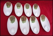 Asparagus Oval Plate Trompe L'Oeil Majolica Basket Weave Set of 8 Vintage
