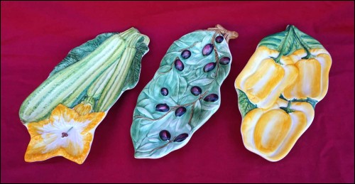 Zucchini Yellow Bell Pepper Olive 3 Dish Valli Cheramiche Majolica Italy