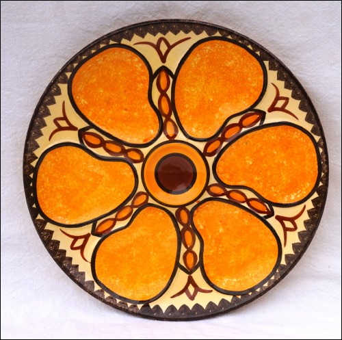 HB QUIMPER Orange Brown Oyster Plate 1950