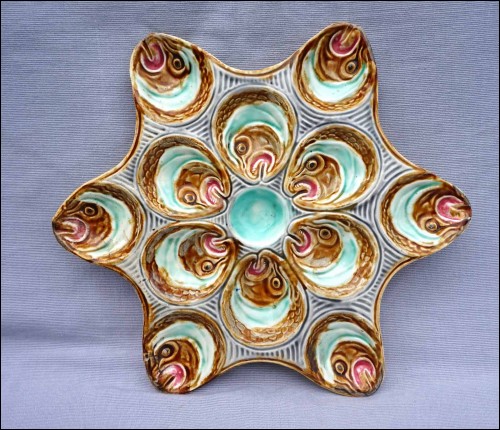 Art Nouveau Majolica Head Fish Star Oyster PLate Mouzin Onnaing