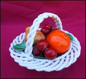 Fruits Basket Trompe l'Oeil Italian Majolica Vintage Cherry Pear Mandarin