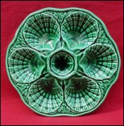 SARREGUEMINES Faience Oyster Plate Green Vintage 1940