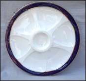 LIMOGES GDA BLue White Porcelain Oyster Plate Gold Trim