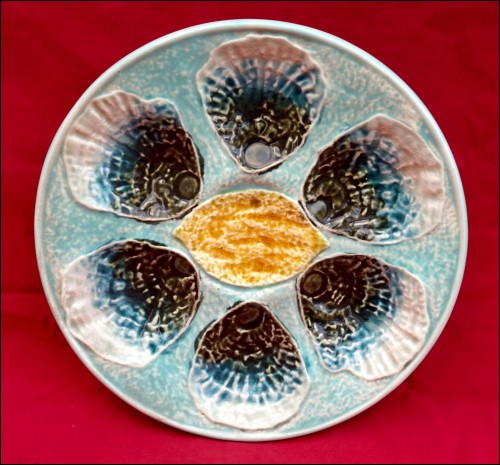 Oyster Plate Salins Hand Painted Faience Granite 1900's L