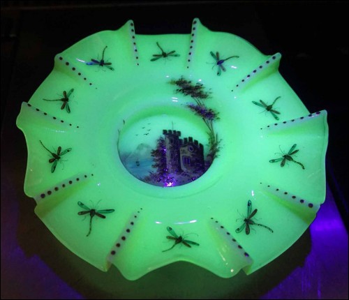 Austria Art Glass Opaline Uranium Glass Decorative Plate 1860