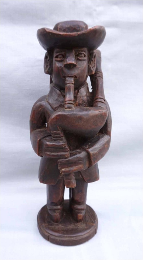 Bagpipe Player Musician Carved Wood Statue Brittany Quimper 