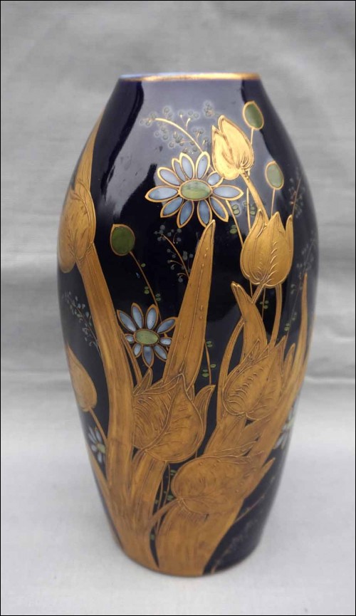Limoges Gold Cobalt Blue Vase R Rosier Hand Painted Porcelain