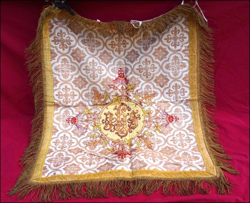 IHS Embroidery Damask Silk Altar Curtain Mettalic Braid Fringe