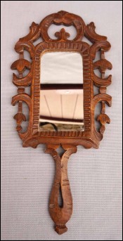 Black Forest Cut Carved Wood Hand Mirror Dressing Vanity Table 1900