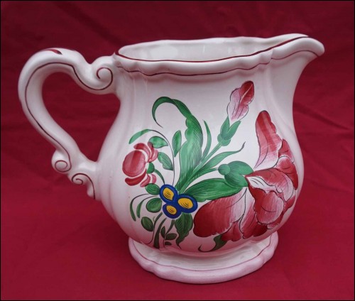 Vintage ST Clement Hand Painted Faience Pitcher Flowers 1960's