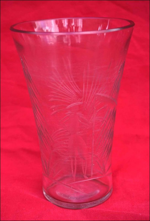 Bohemian Art Glass Cut Crystal Vase Harvest Reaper Mid Century