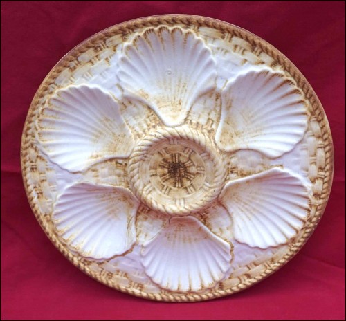 Oyster Plate Faience Brown Basketweave Longchamp 1970