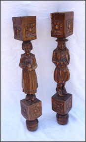 29" Wood Carved Couple Breton Baluster Brittany Quimper A