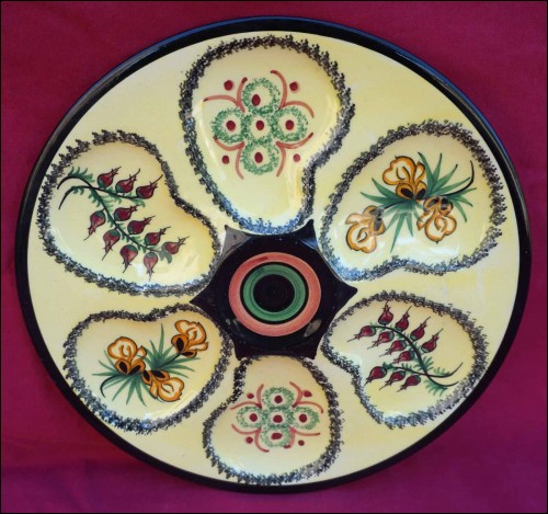 HENRIOT QUIMPER Oyster Plate Henriot Heath Flowers Faience