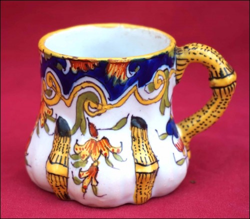 DESVRES FOURMAINTRAUX Freres Small Gobelet Cup French Hand Painted Faience 1880's