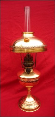 Brass Kerosene Oil Lamp Jeweled Glass Shade Hasag Mint